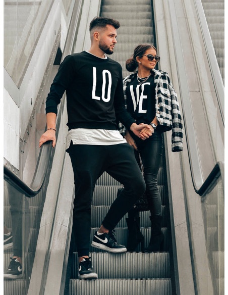 Bluza dresowa dla par z printem LOVE - czarna