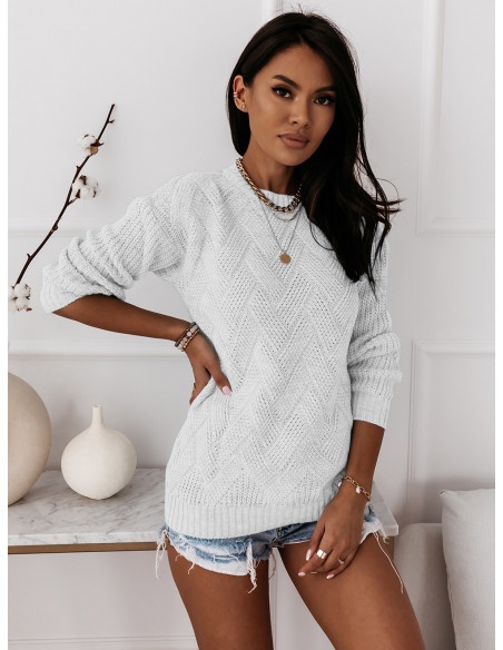 Sweter z ozdobnym splotem  DAGIE - biały