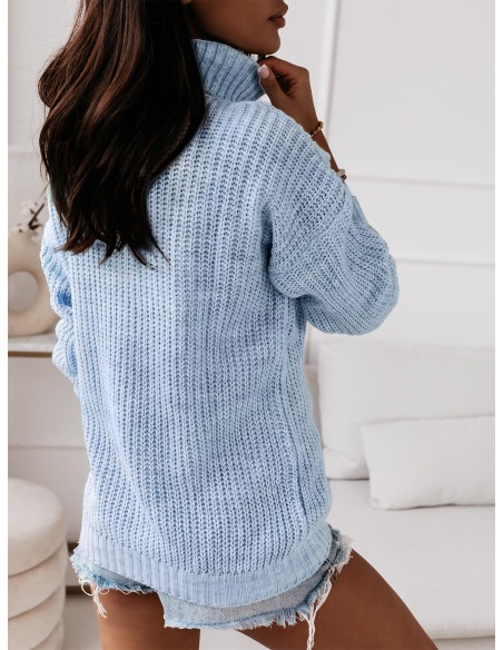 Pleciony sweter golf SONIA - błękitny