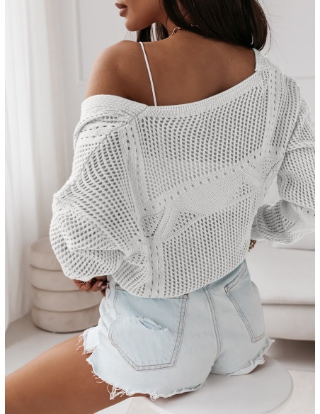 Ażurowy sweter zapinany na guziki BABE - biały