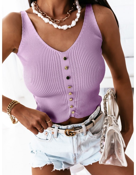 Prążkowany top bluzka z guzikami - PINA - liliowy