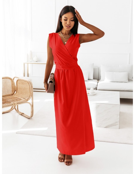 Maxi grecka sukienka kopertowa PATI - czerwona