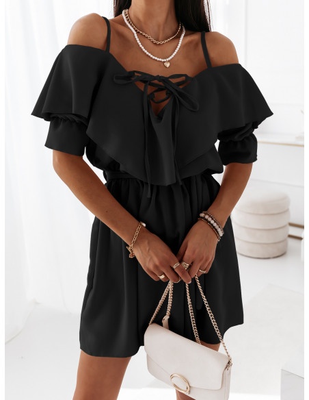 Sukienka na ramiączkach z falbanką MARITTA - czarna