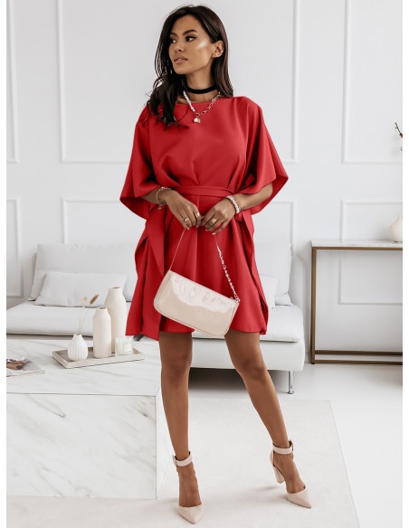 Narzutka sukienka tunika nietoperz - BEACH - czerwona
