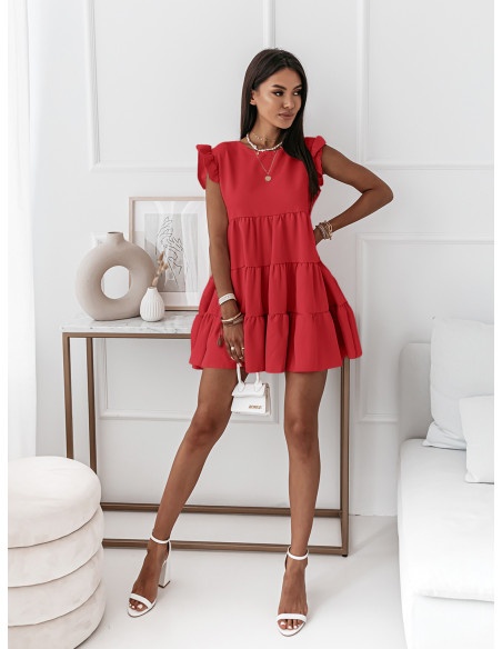 Trapezowa sukienka z falbanami - KIMBERLY - czerwona