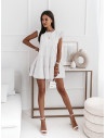 Trapezowa sukienka z falbanami - KIMBERLY - biała
