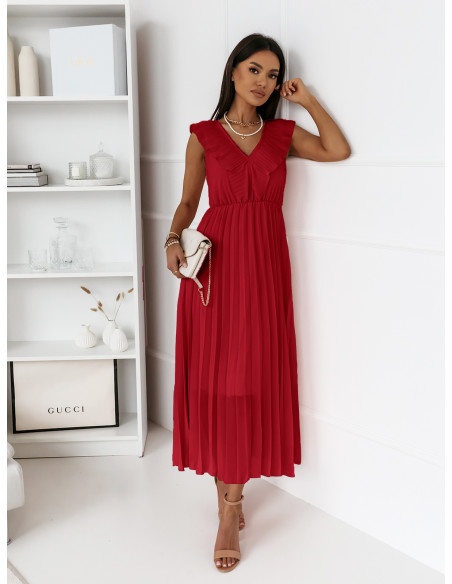 Plisowana sukienka z falbaną TETERIS - czerwona