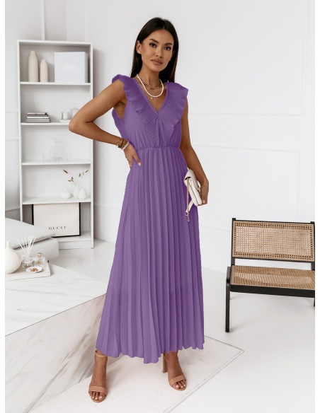 Plisowana sukienka z falbaną TETERIS -liliowa