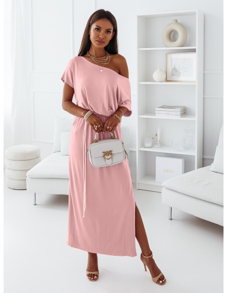 Maxi sukienka dresowa oversize GREECE - pudrowy róż