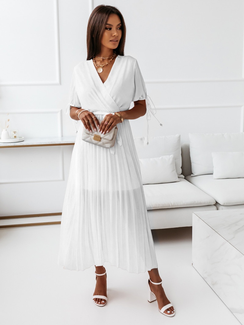 Plisowana sukienka maxi POLLA - biała