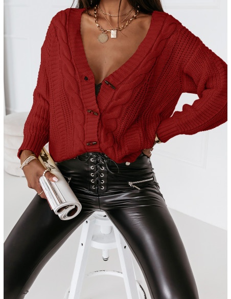 Oversizowy sweter na guziki - SITTI - czerwony