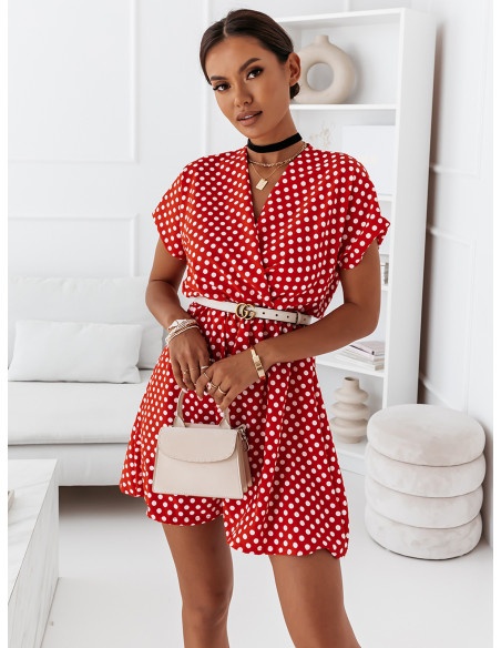 Sukienka mini w grochy TINNY - czerwona