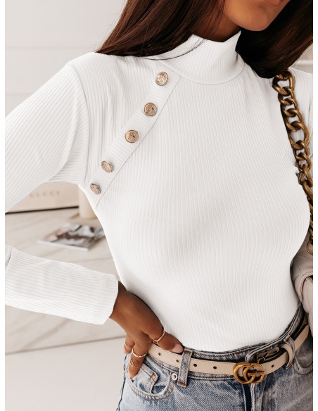Prążkowana bluzka ze stójką SMOTHIE - biała