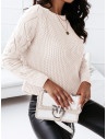 Pleciony sweter z ażurowym rękawem VALENTINA - biały
