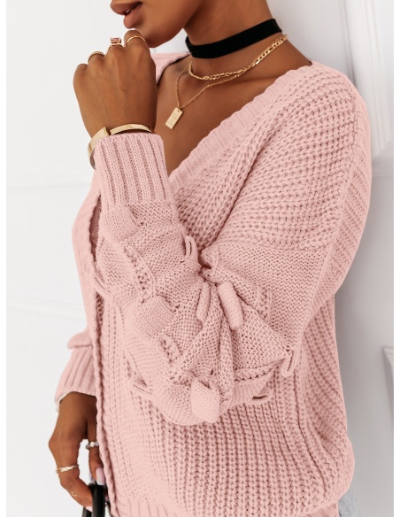 Oversizowy sweter z guzikami MANOLI - pudrowy róż
