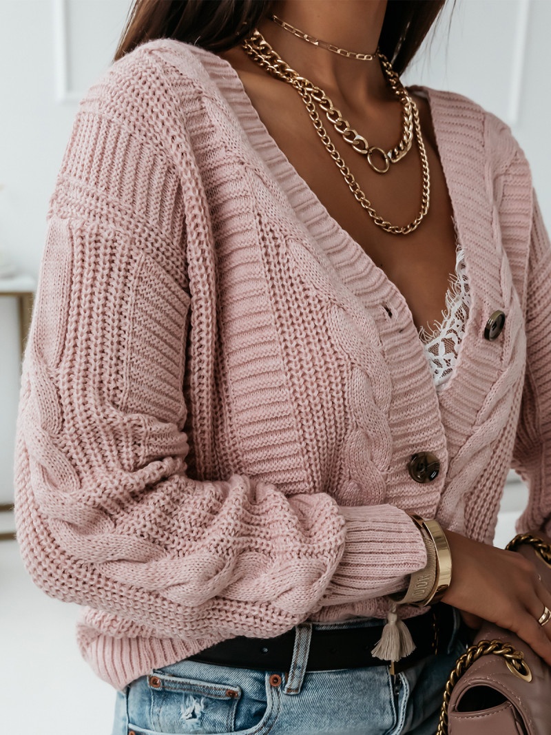 Sweter kardigan z guzikami MIRABEL - pudrowy róż