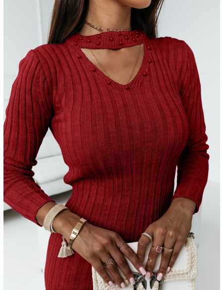 Sweterkowa sukienka z chokerem - CRISTINA - czerwona