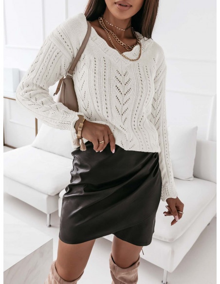 Ażurowy sweterek oversize - VERA - biały