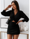 Welurowa marszczona sukienka z wycięciem DENIZ - czarna