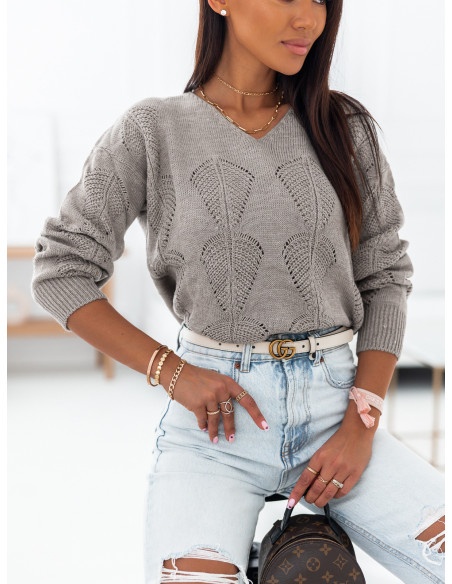 Ażurowy sweter oversize - CHILI - szary