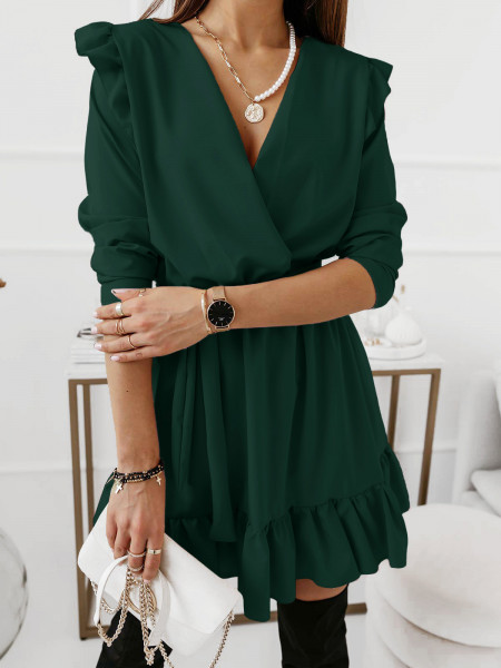 Rozkloszowana sukienka z falbankami MOLLY - butelkowa zieleń