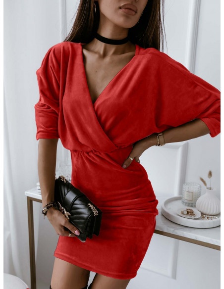 Welurowa ołówkowa sukienka SOFT - czerwona