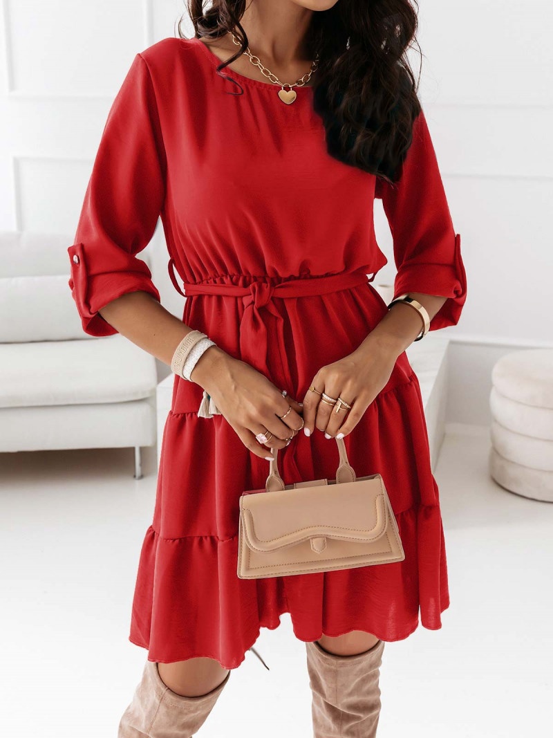 Sukienka midi z falbanami SANSA - czerwona