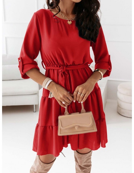 Sukienka midi z falbanami SANSA - czerwona
