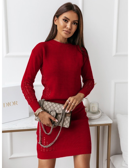Dzianinowy komplet sweter + spódnica - CORINA - czerwony