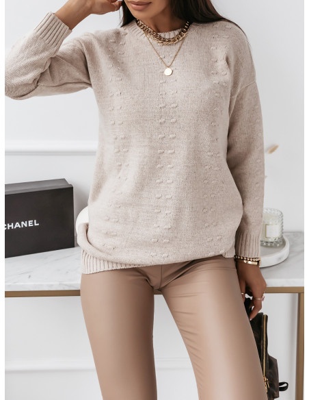 Modny sweter tunika - BIANCA - jasny beż