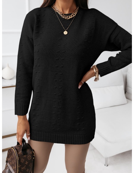 Modny sweter tunika - BIANCA - czarny