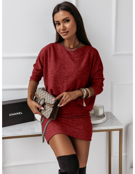 Sweterkowy komplet spódnica + bluzka - KNIT - czerwony