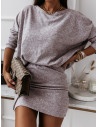 Sweterkowy komplet spódnica + bluzka - KNIT - pudrowy róż