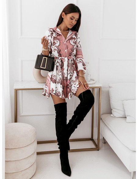 Sukienka szmizjerka z printem - NANCY - pudrowy róż