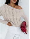 Ażurowy sweter na jedno ramię NASTALA - jasny beż