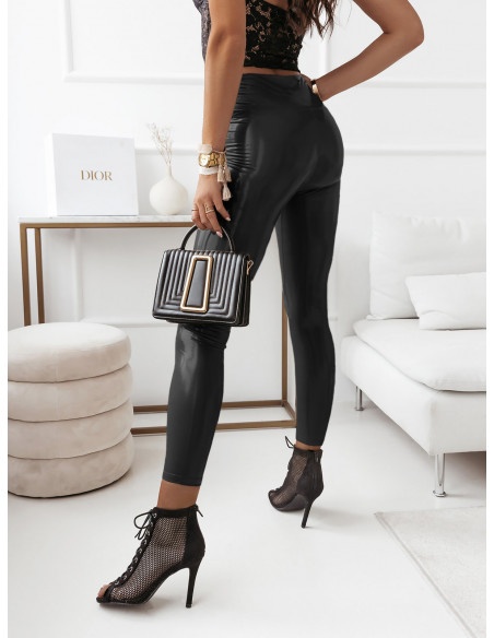 Lateksowe lakierowane spodnie legginsy - LOUIS - czarne