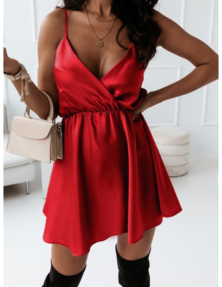 Satynowa sukienka na ramiączkach SATIN - czerwona