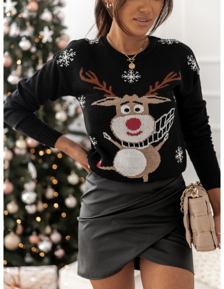 Sweter świąteczny z motywem renifera RUDOLF - czarny