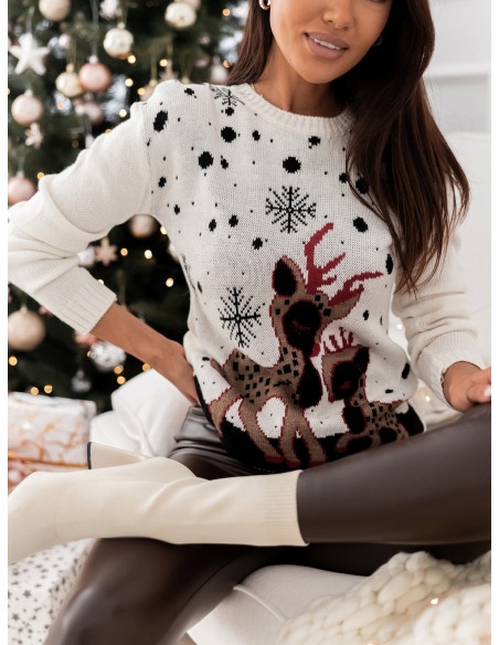 Sweter świąteczny z motywem renifera X-MAS - biały