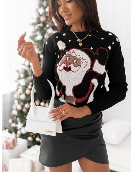 Sweter świąteczny z motywem mikołaja CLAUS - czarny