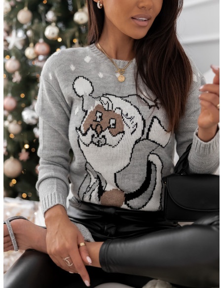 Sweter świąteczny z motywem mikołaja CLAUS - szary