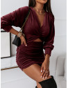 Welurowa marszczona sukienka z wycięciem DENIZ - bordowa