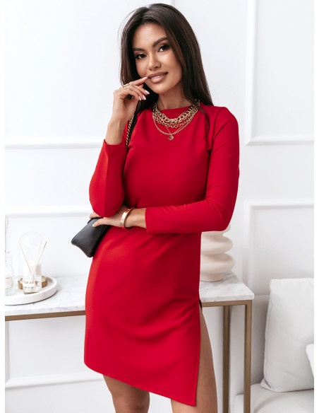 Modna sukienka midi z rozcięciem - DARLA - czerwona