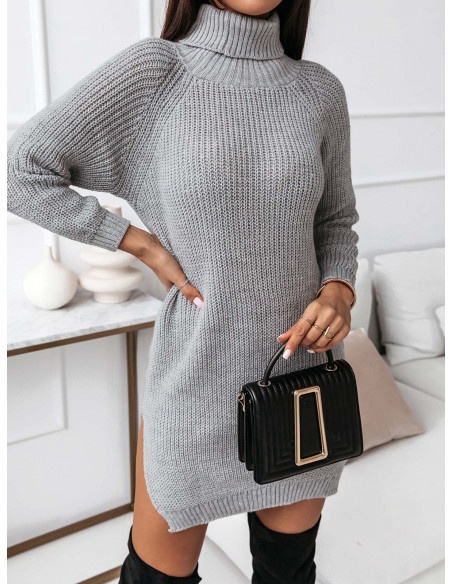 Sweterkowa sukienka tunika z golfem FASSA - szara