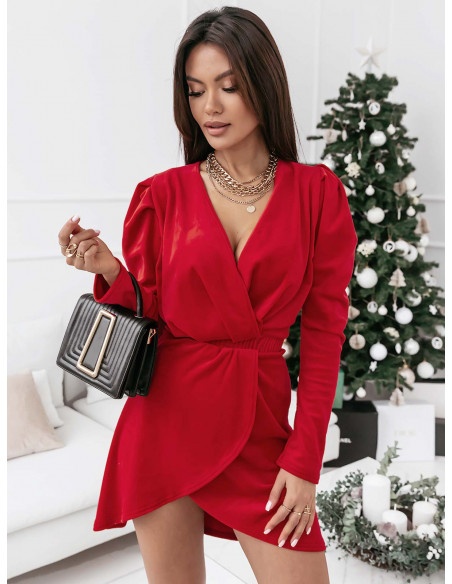 Sukienka z przekładanym dekoltem - BINA - czerwona