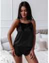 Satynowy komplet piżama top+spodenki - PASSION - czarny