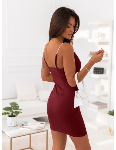Sukienka mini ramiączka łańcuszki - LORETTA - bordowa