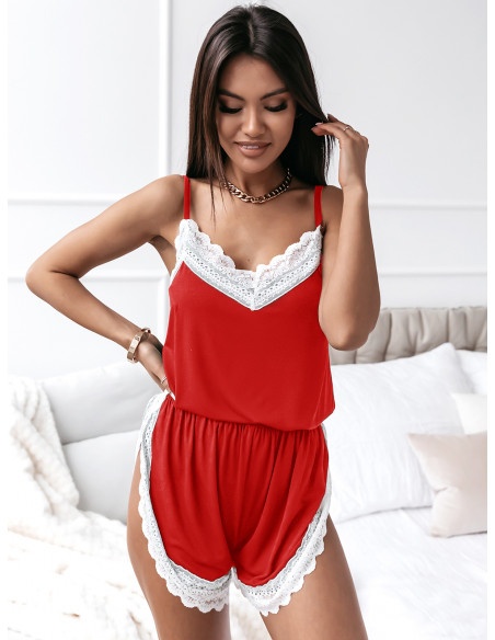 Komplet piżama koszulka + szorty - LATOYA - czerwony