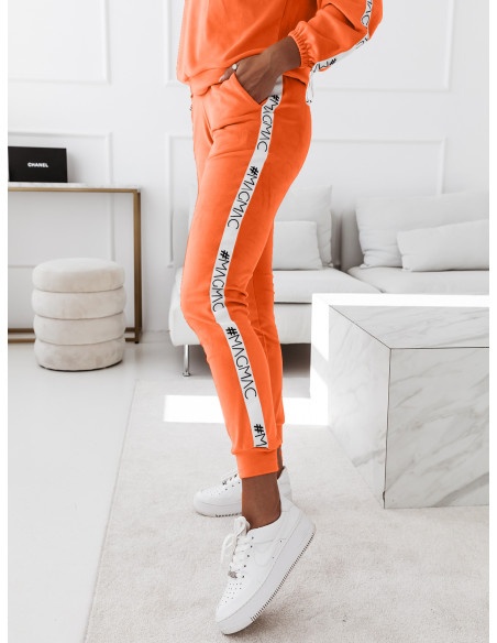 Welurowy komplet bluza+spodnie WALIA- orange neon