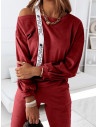 Welurowy dres bluza+spodnie z lampasem SARAH - czerwony